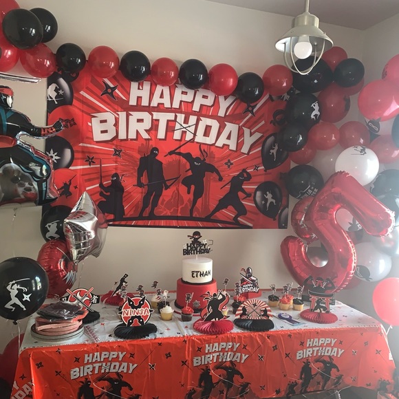 Kid,Dad and Mom Happy Birthday Ninja ThemeT-Shirts. Cupcake Toppers and Backdrop - Picture 14 of 16
